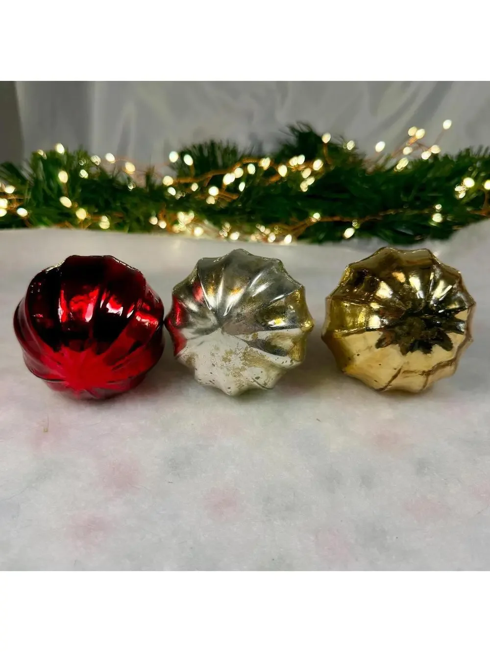 Ripple Glass Kugel Style Ornament - Gold, Red, or Silver